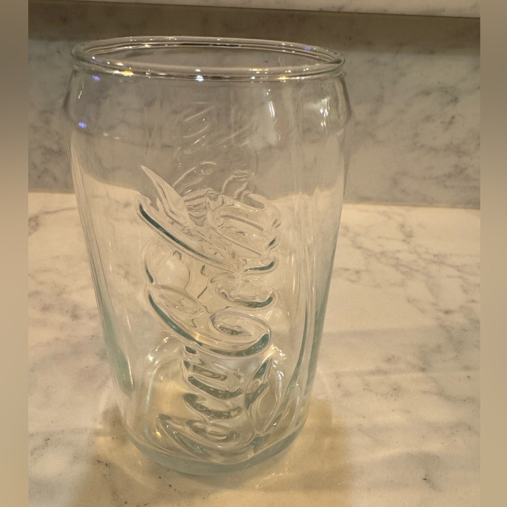 Coca cola can shaped clear glass. Vintage!